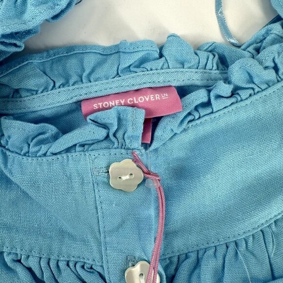 Stoney Clover Lane Womens Blue Short Sleeve Ruffle Linen Dress Med - Picture 9 of 15